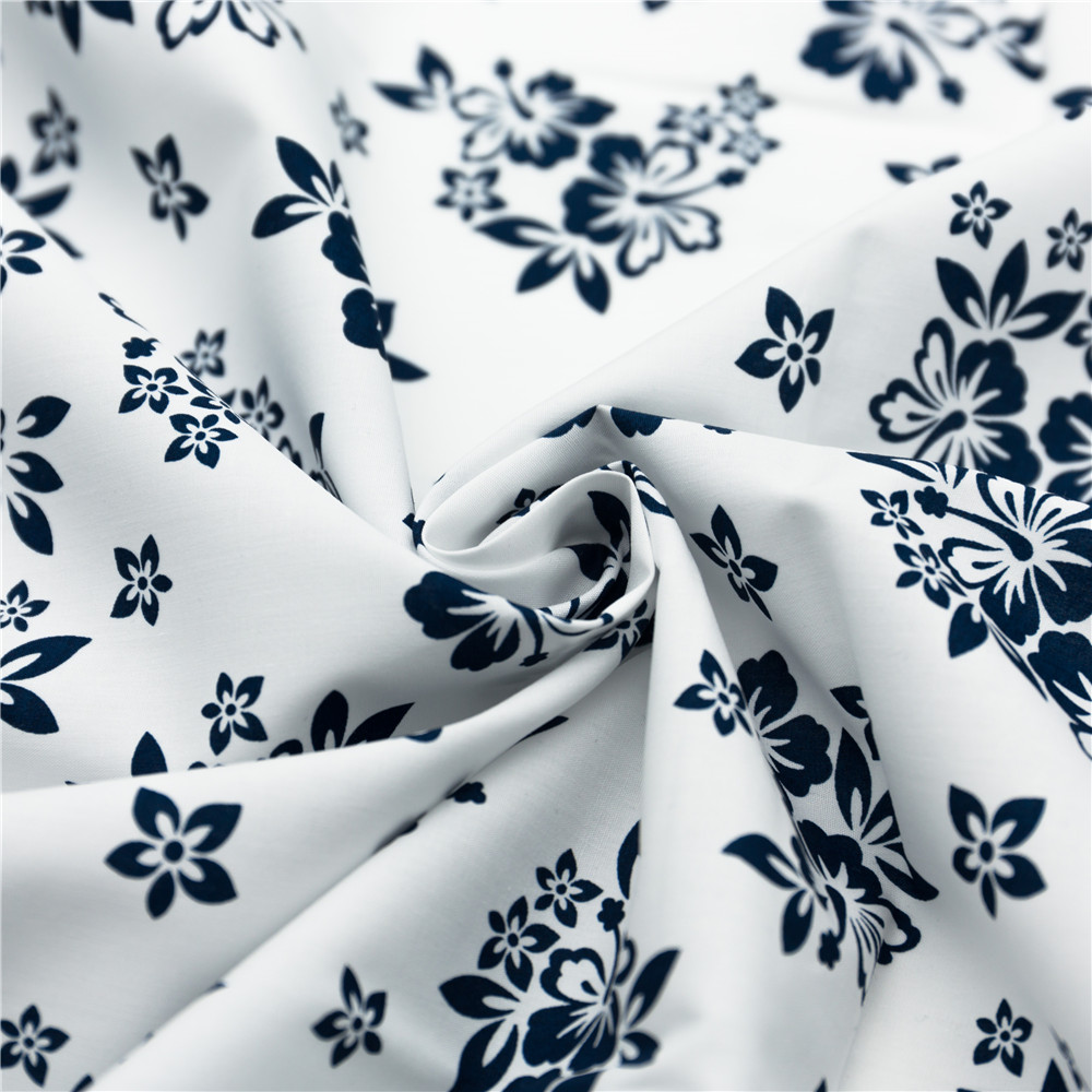 Super Hot Selling Cotton White Navy Printed Fabric for Shirts