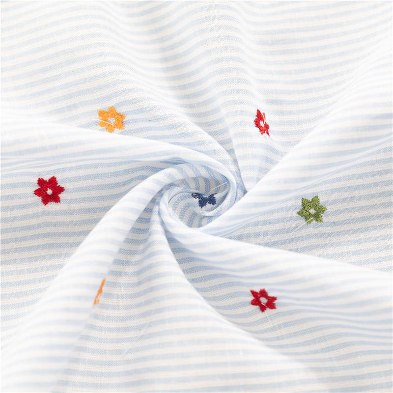 Super Hot Selling 55 Linen 45 Cotton Blue Stripe Embroidery Fabric para sa mga Shirts